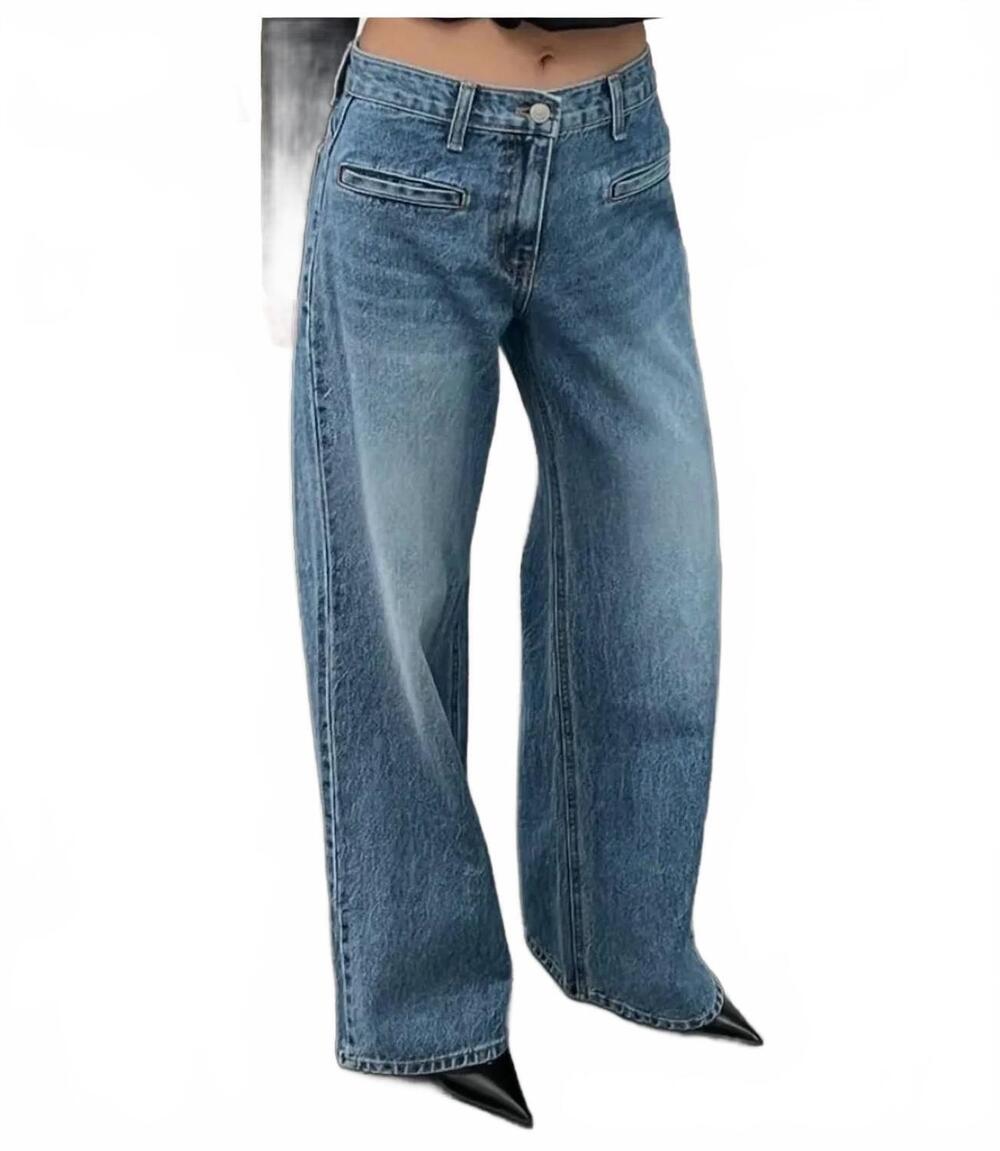 NEW COLLECTIVE back seam wide leg jeans in mid wash blue